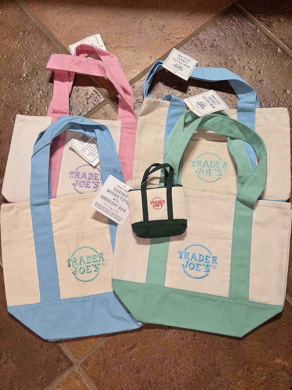 Trader Joe's Mini Pastel Canvas Tote Bags